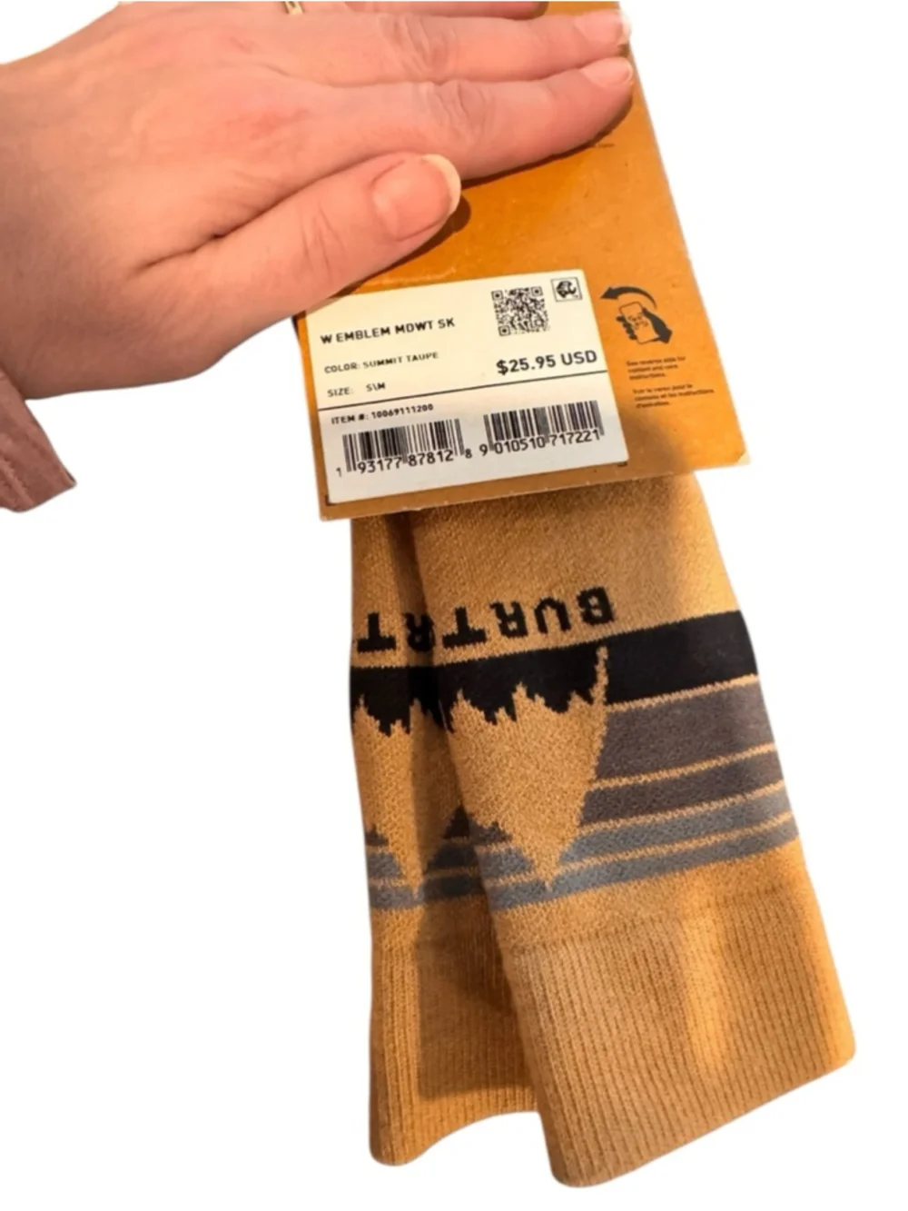 Women's Burton Tan Black Emblem Midweight snowboard Socks s/m